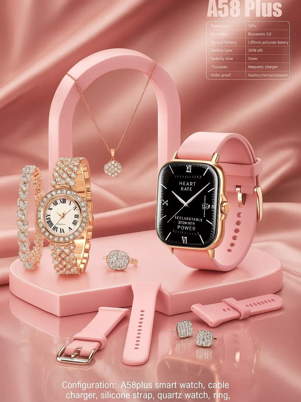 A58 Plus 6-in-1 Smartwatch Set®  .‏A58 Plus مجموعة ساعة ذكية 6 في 1